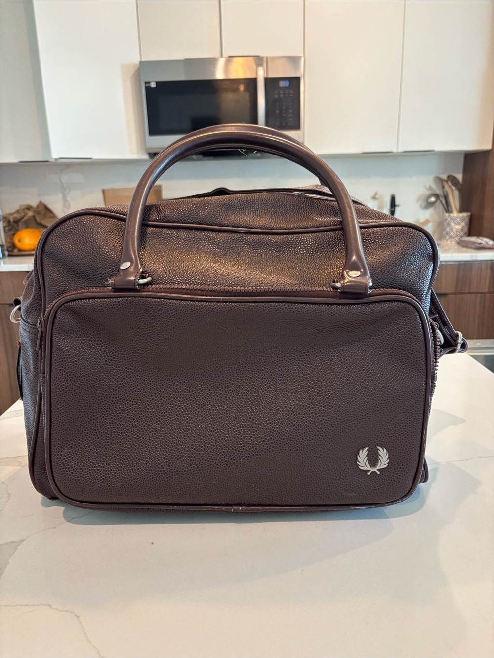 Fred Perry Brown Pebble-Grain Duffel with Laurel Logo